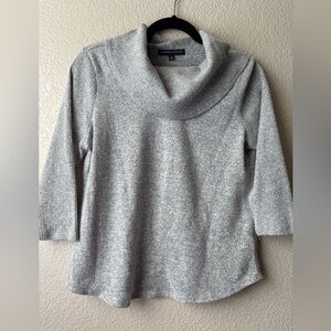 Adrienne Vittadini Gray Cowl Neck Ribbed Quarter Sleeve Sweater Size M